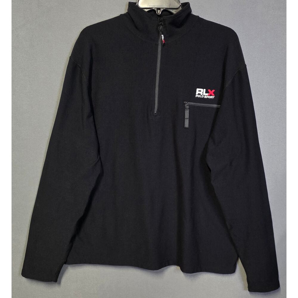 RLX Polo Sport Mens XL Performance 1/4 Zip Pullover Jacket Black Stretch Vintage
